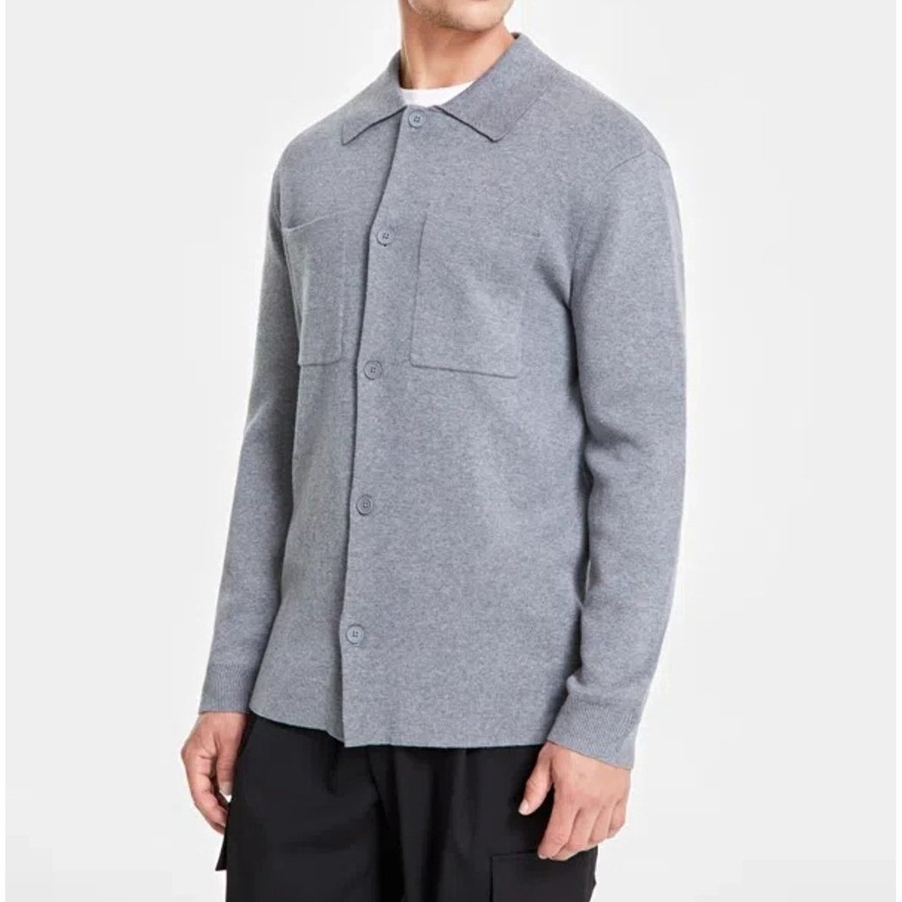 Alfani Mens Milano‎ Shirt Jacket Cement Grey Heather Button Front S 100185674MN